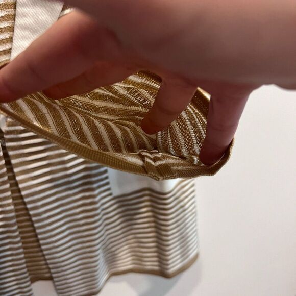 Ming Wang Womens Brown Cardigan M Pique Striped Knit V Neck Preppy 3/4 Sleeve - Picture 5 of 8